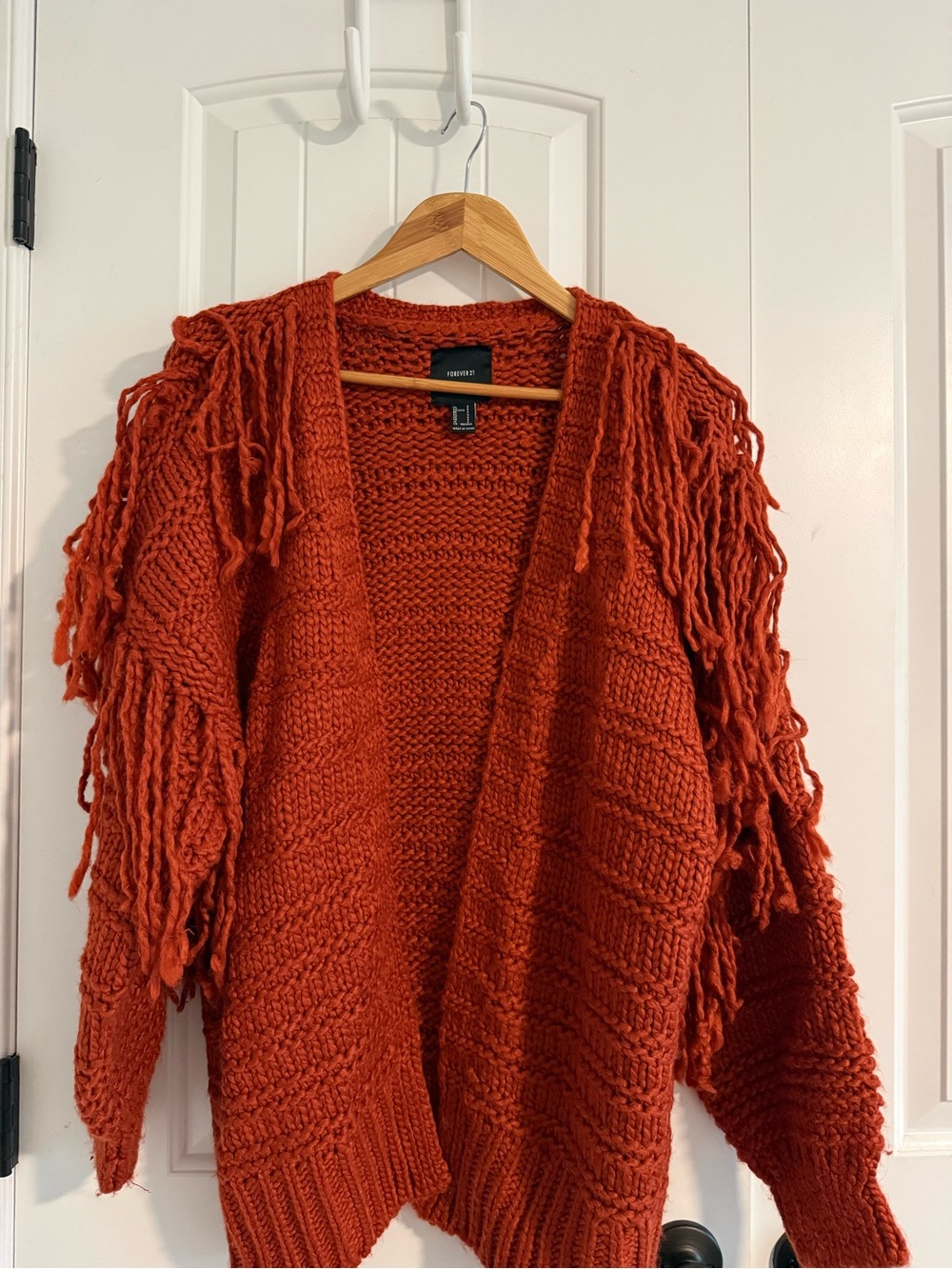 Forever 21 Rust Orange Fringe Open-Front Knit Cardigan